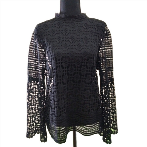 Tops - Long Sleeve Black See Through Knit Long Sleeve Blouse Women's Size- Large